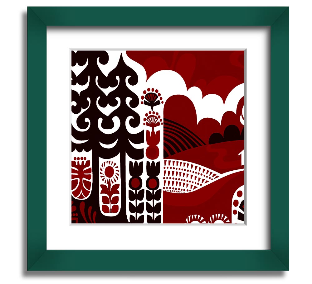 Abstract Hills Maroon Square Framed Print with rich maroon tones and a stylish frame, ready to hang.