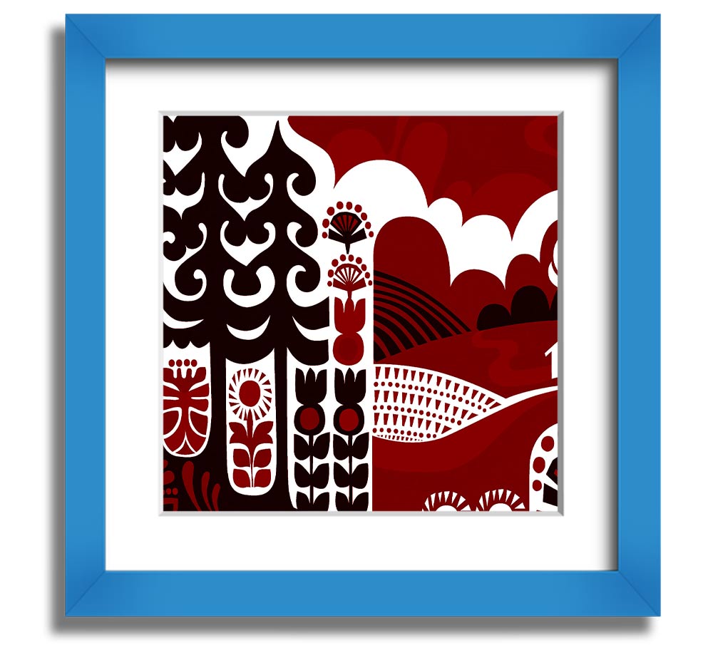 Abstract Hills Maroon Square Framed Print with rich maroon tones and a stylish frame, ready to hang.