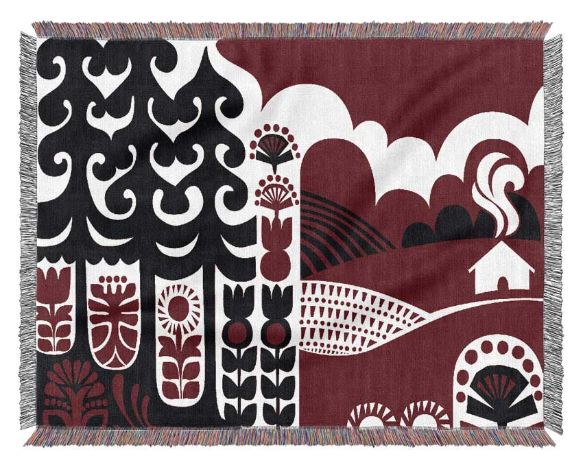 A luxurious Abstract Hills Maroon throw blanket made from 100% cotton, featuring a thermal weave for breathability, draped elegantly on a couch.