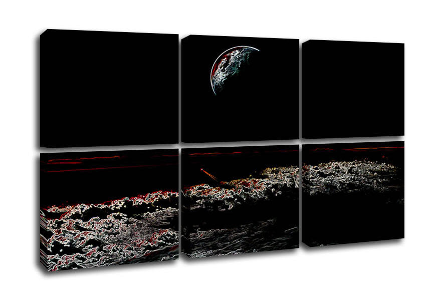 Abstract Moon canvas art featuring a modern design on a coated polyester surface, mounted on a 44mm box frame.