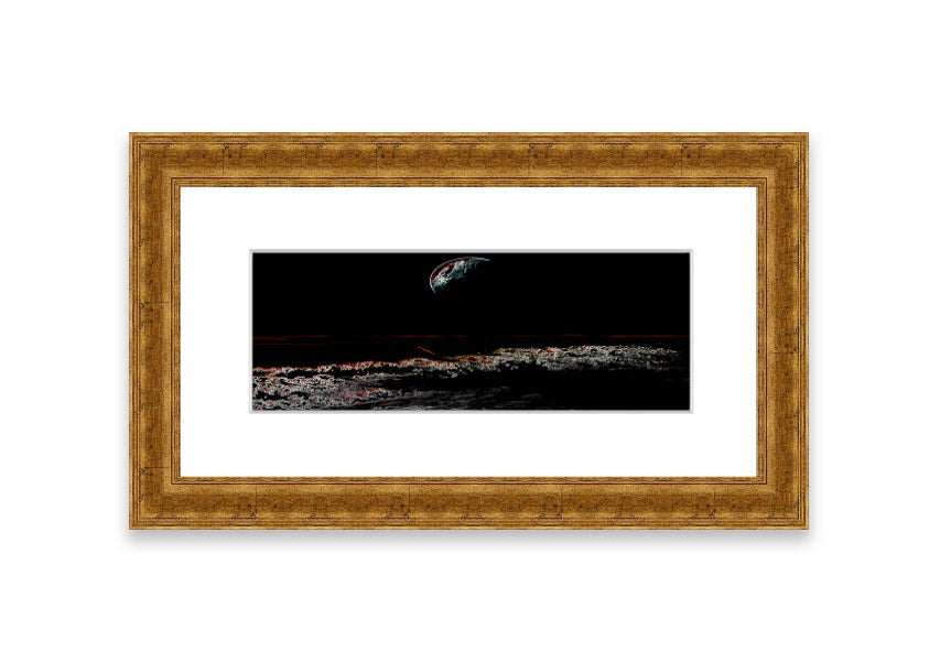 A beautifully framed Abstract Moon print showcasing an artistic representation of the moon in calming colors, ready to hang.