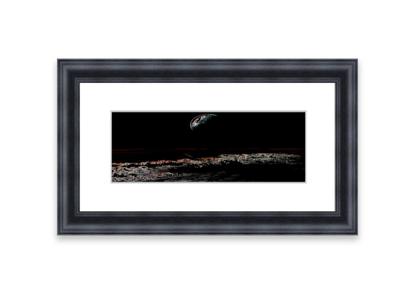 A beautifully framed Abstract Moon print showcasing an artistic representation of the moon in calming colors, ready to hang.