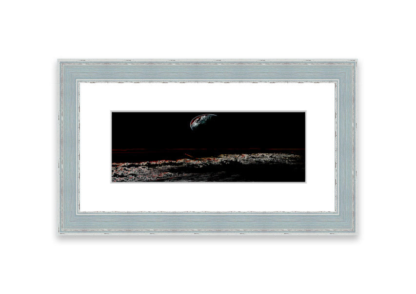 A beautifully framed Abstract Moon print showcasing an artistic representation of the moon in calming colors, ready to hang.