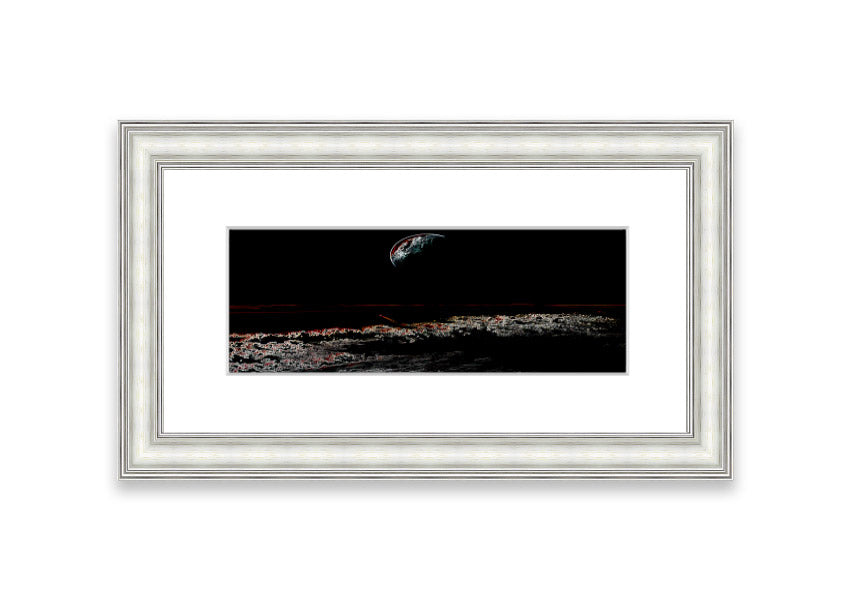 A beautifully framed Abstract Moon print showcasing an artistic representation of the moon in calming colors, ready to hang.