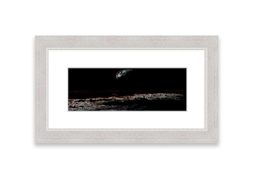 A beautifully framed Abstract Moon print showcasing an artistic representation of the moon in calming colors, ready to hang.