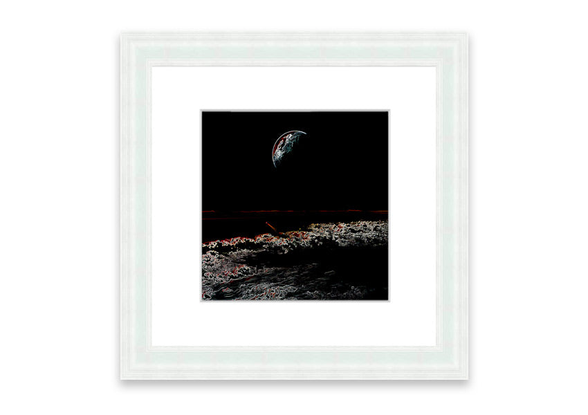 A beautifully framed Abstract Moon print showcasing an artistic representation of the moon in calming colors, ready to hang.