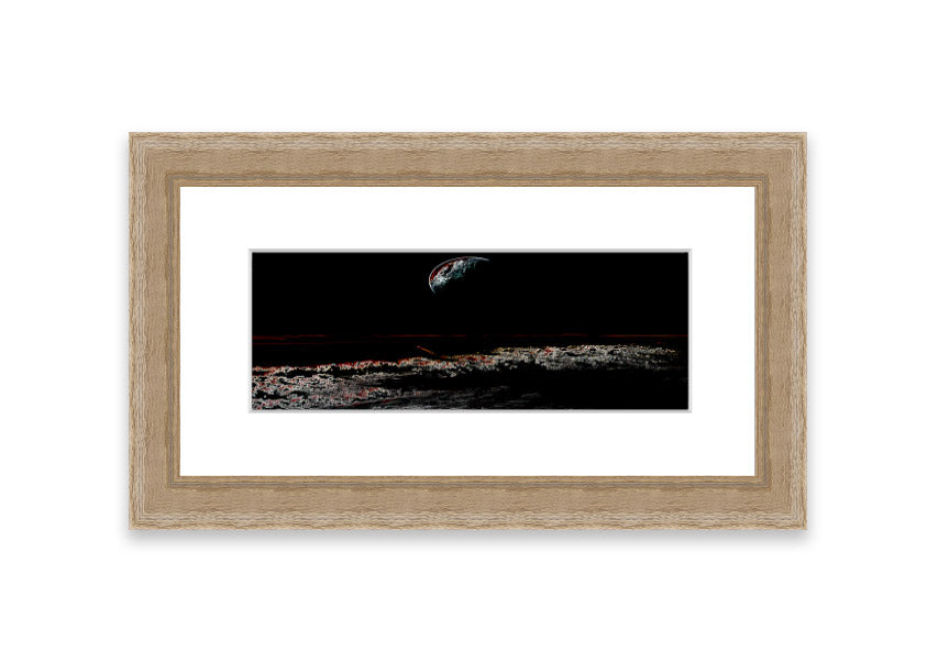 A beautifully framed Abstract Moon print showcasing an artistic representation of the moon in calming colors, ready to hang.