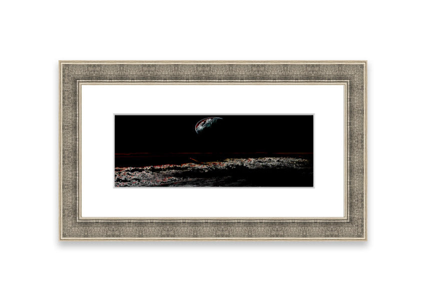 A beautifully framed Abstract Moon print showcasing an artistic representation of the moon in calming colors, ready to hang.