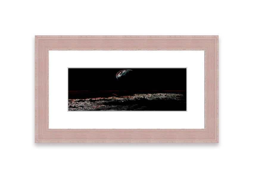 A beautifully framed Abstract Moon print showcasing an artistic representation of the moon in calming colors, ready to hang.