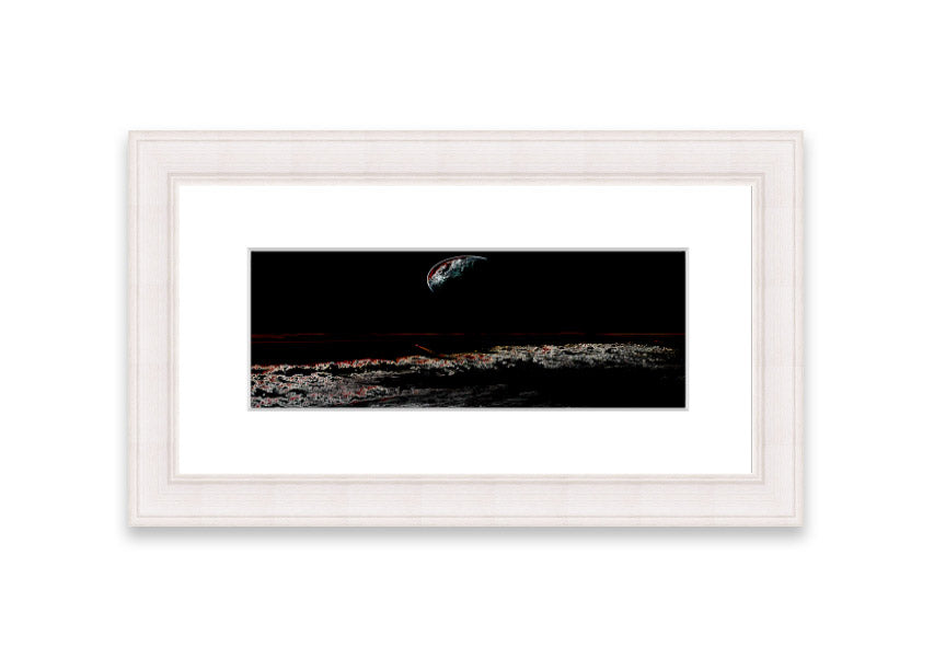 A beautifully framed Abstract Moon print showcasing an artistic representation of the moon in calming colors, ready to hang.