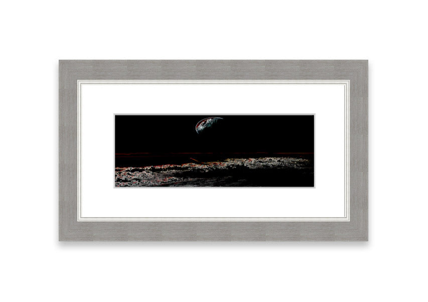 A beautifully framed Abstract Moon print showcasing an artistic representation of the moon in calming colors, ready to hang.