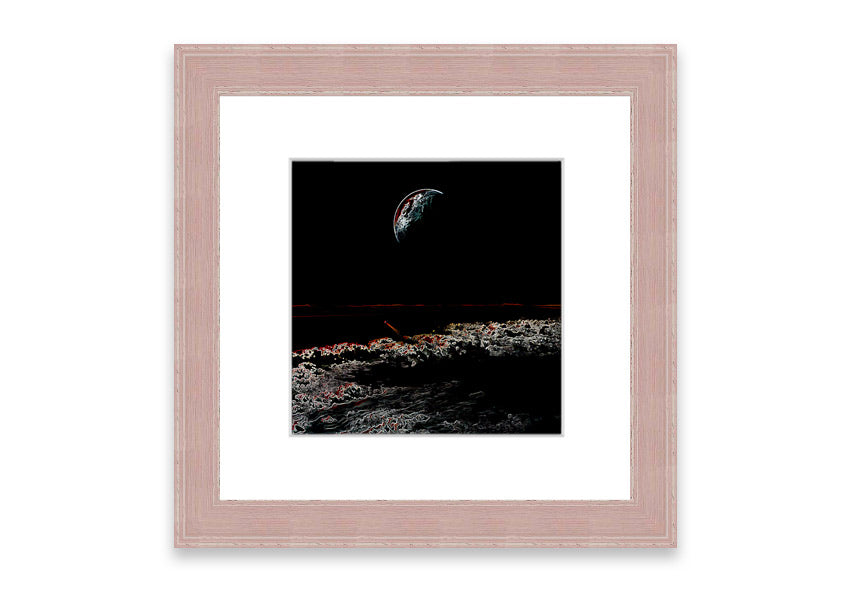 A beautifully framed Abstract Moon print showcasing an artistic representation of the moon in calming colors, ready to hang.