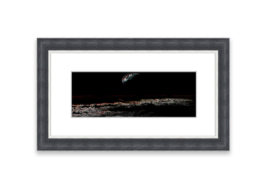 A beautifully framed Abstract Moon print showcasing an artistic representation of the moon in calming colors, ready to hang.