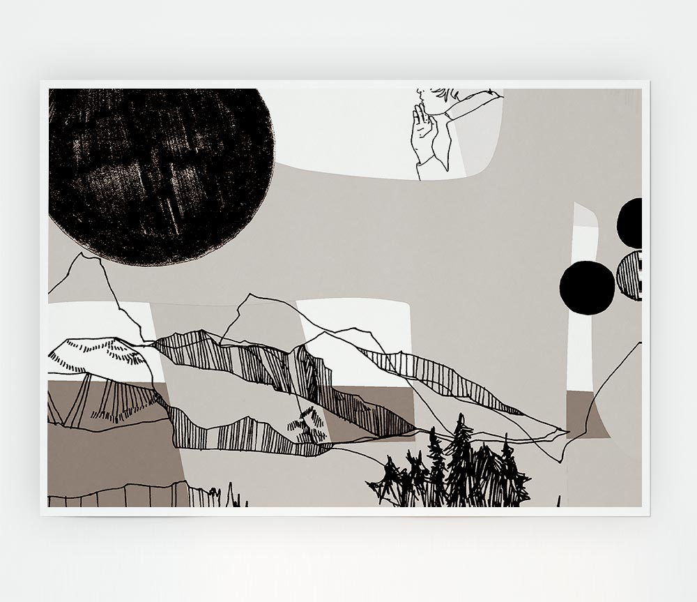 Abstract Mountain Beige canvas poster featuring a serene mountain landscape in beige tones, perfect for home decor.