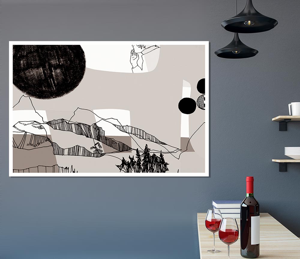 Abstract Mountain Beige canvas poster featuring a serene mountain landscape in beige tones, perfect for home decor.