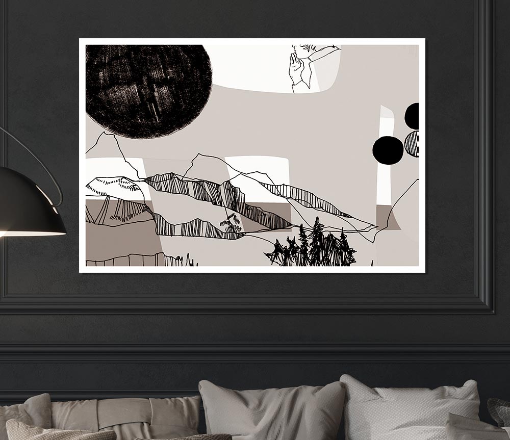 Abstract Mountain Beige canvas poster featuring a serene mountain landscape in beige tones, perfect for home decor.