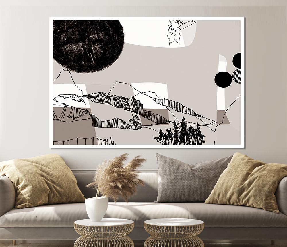 Abstract Mountain Beige canvas poster featuring a serene mountain landscape in beige tones, perfect for home decor.