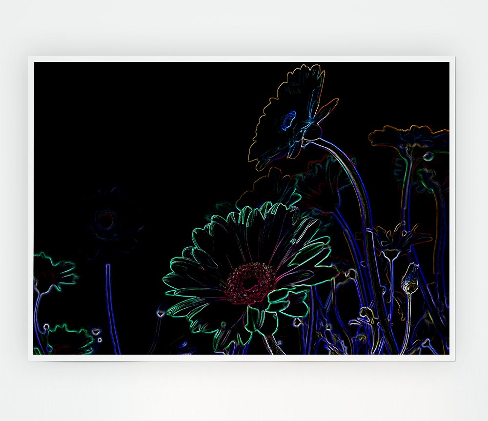 Abstract Neon Floral 04 canvas poster featuring vibrant floral designs in neon colors, perfect for home decor.