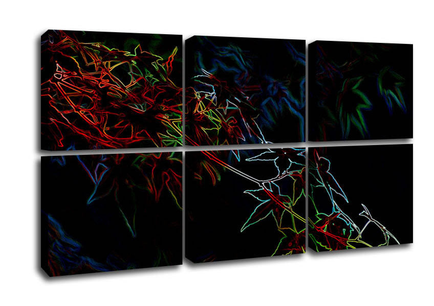 Abstract Neon Floral 08 canvas art featuring vibrant floral patterns in neon colors, mounted on a sturdy box frame.