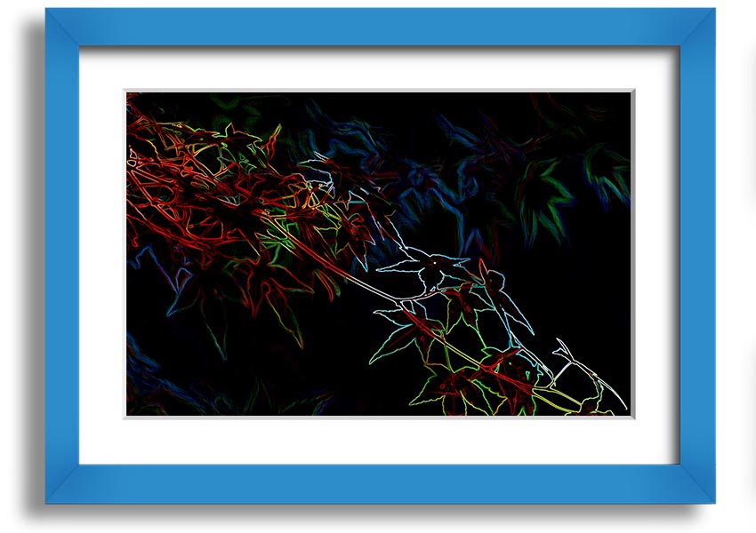 A vibrant Abstract Neon Floral 08 framed print showcasing colorful abstract flowers in a modern design.