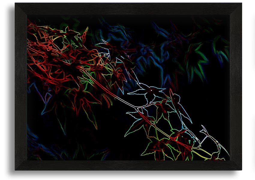 A vibrant Abstract Neon Floral 08 framed print showcasing colorful abstract flowers in a modern design.