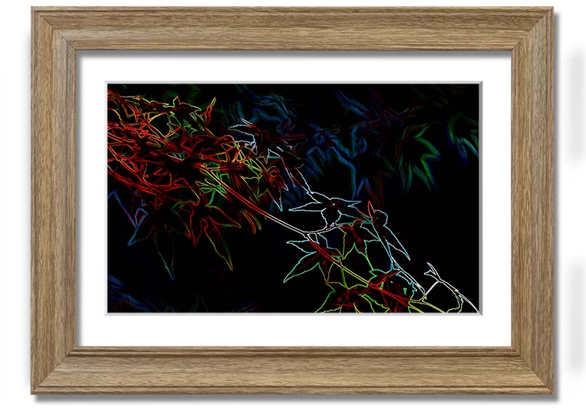 A vibrant Abstract Neon Floral 08 framed print showcasing colorful abstract flowers in a modern design.