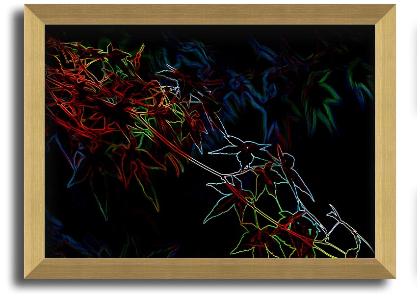 A vibrant Abstract Neon Floral 08 framed print showcasing colorful abstract flowers in a modern design.