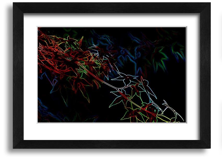 A vibrant Abstract Neon Floral 08 framed print showcasing colorful abstract flowers in a modern design.