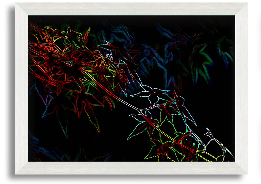 A vibrant Abstract Neon Floral 08 framed print showcasing colorful abstract flowers in a modern design.
