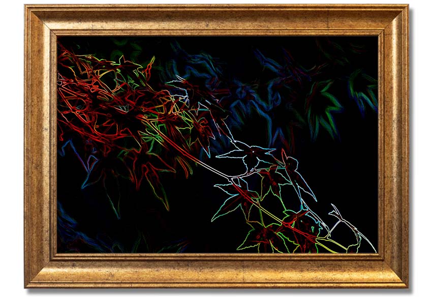 A vibrant Abstract Neon Floral 08 framed print showcasing colorful abstract flowers in a modern design.