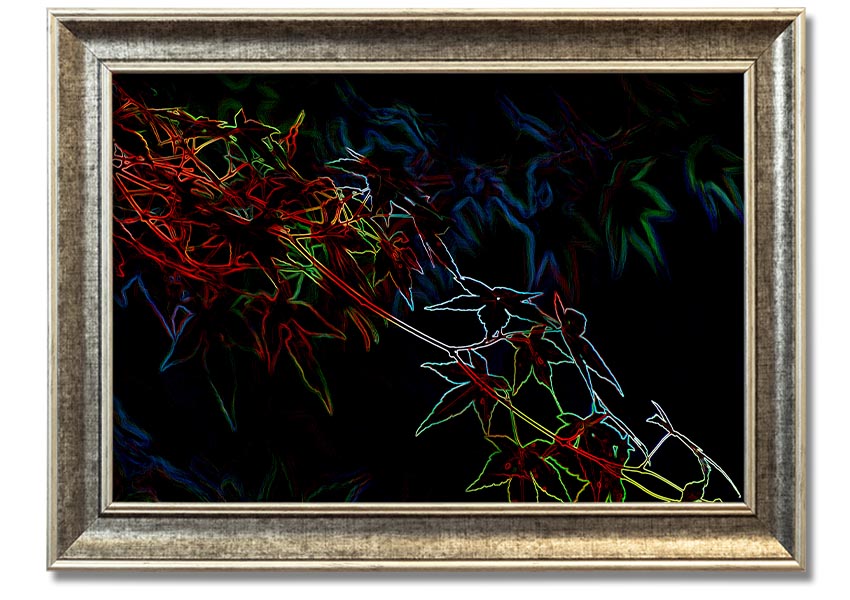 A vibrant Abstract Neon Floral 08 framed print showcasing colorful abstract flowers in a modern design.