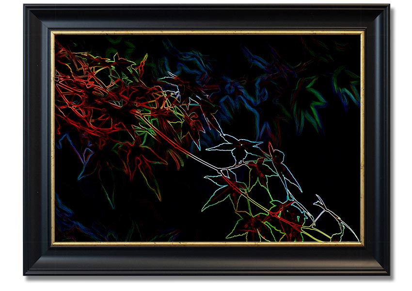 A vibrant Abstract Neon Floral 08 framed print showcasing colorful abstract flowers in a modern design.