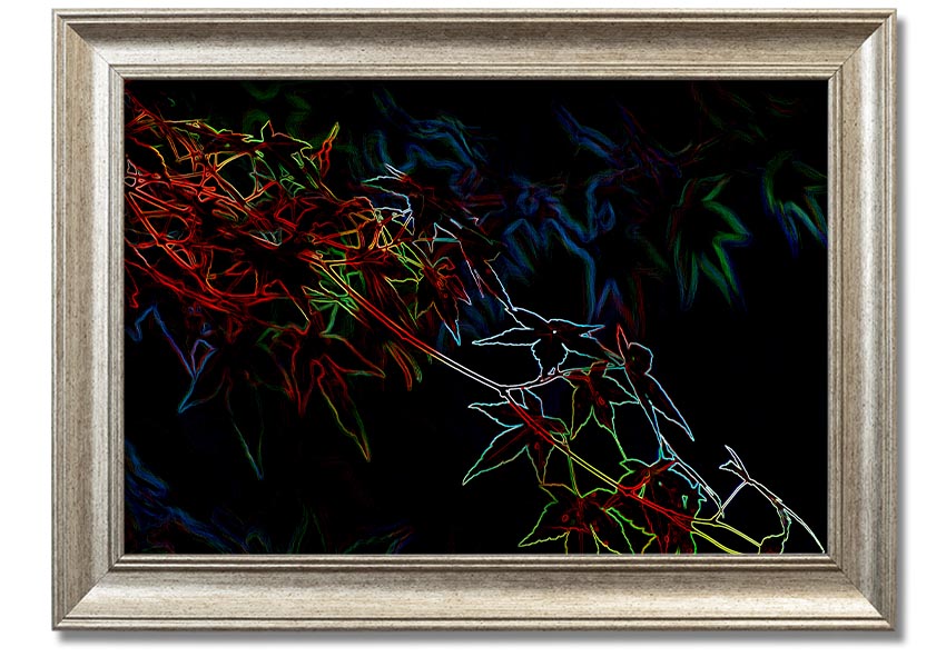 A vibrant Abstract Neon Floral 08 framed print showcasing colorful abstract flowers in a modern design.