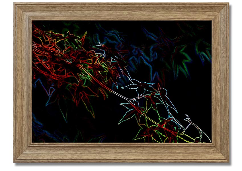 A vibrant Abstract Neon Floral 08 framed print showcasing colorful abstract flowers in a modern design.