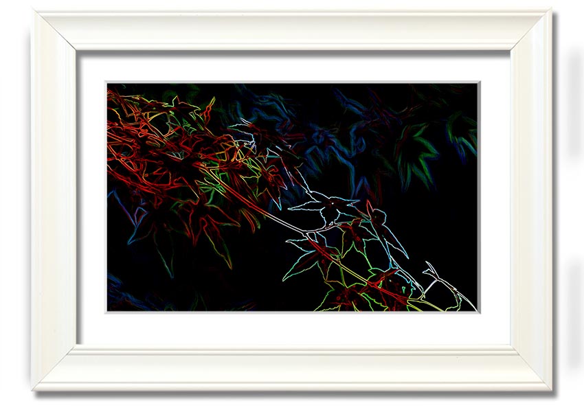 A vibrant Abstract Neon Floral 08 framed print showcasing colorful abstract flowers in a modern design.