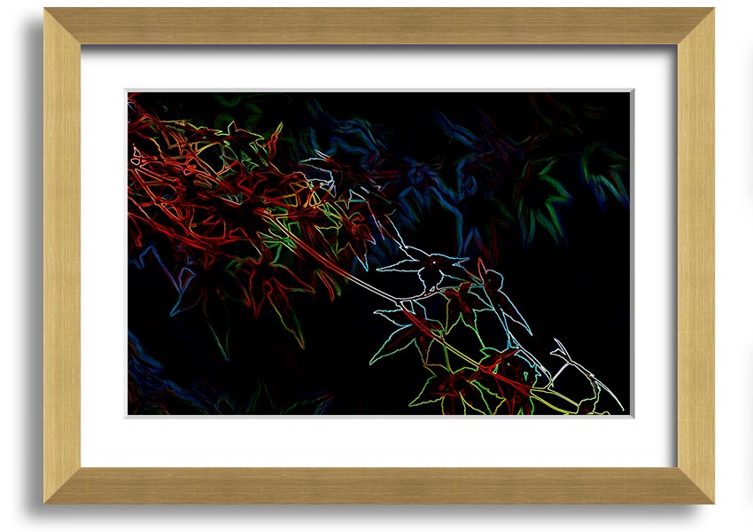 A vibrant Abstract Neon Floral 08 framed print showcasing colorful abstract flowers in a modern design.