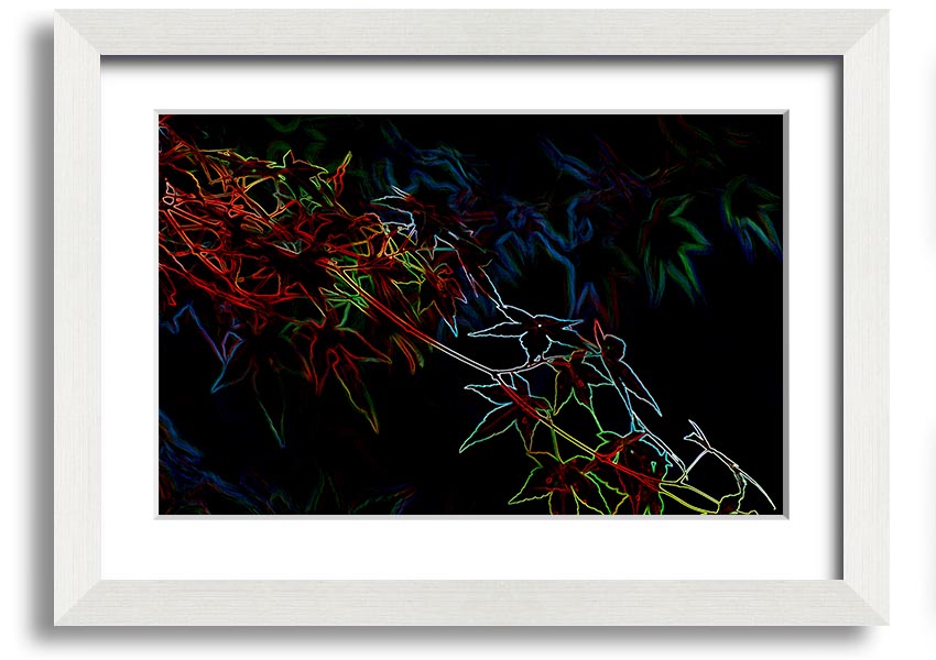 A vibrant Abstract Neon Floral 08 framed print showcasing colorful abstract flowers in a modern design.