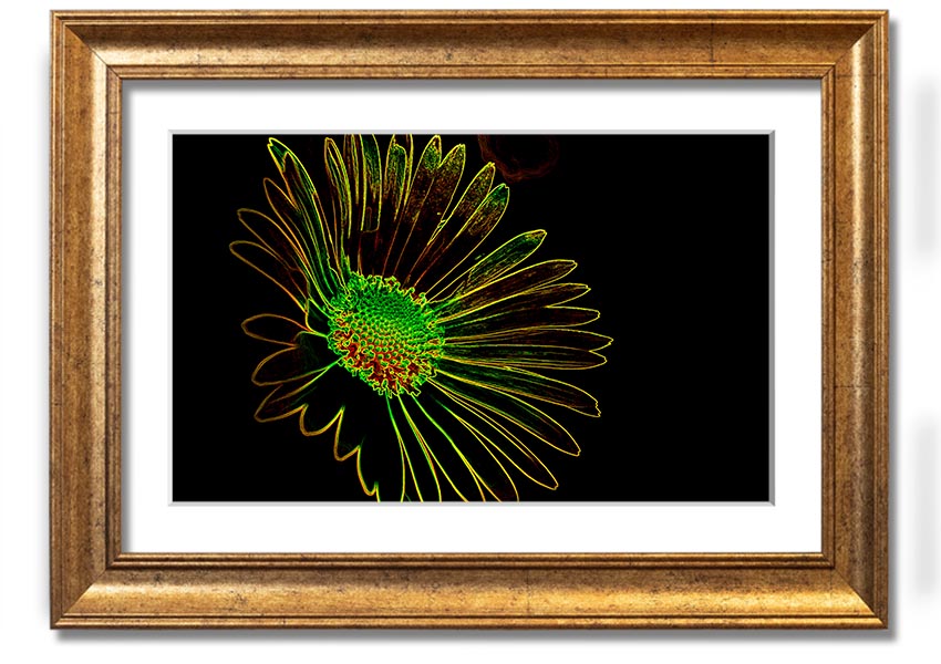 Abstract Neon Floral 13 framed print featuring vibrant colors and floral design, ready to hang.