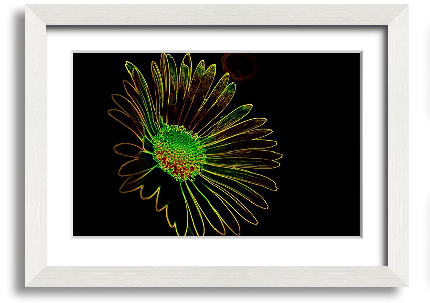 Abstract Neon Floral 13 framed print featuring vibrant colors and floral design, ready to hang.