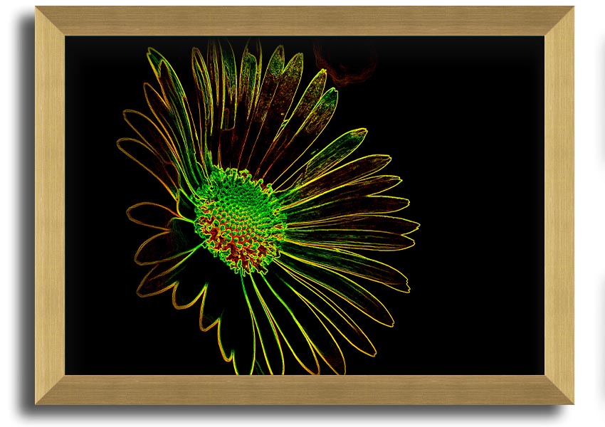 Abstract Neon Floral 13 framed print featuring vibrant colors and floral design, ready to hang.