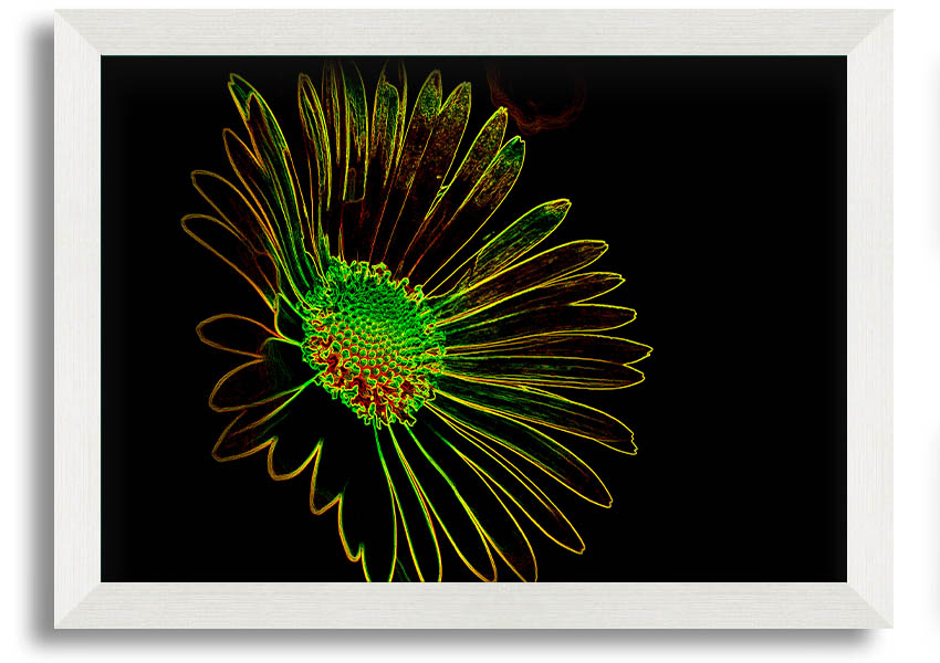 Abstract Neon Floral 13 framed print featuring vibrant colors and floral design, ready to hang.