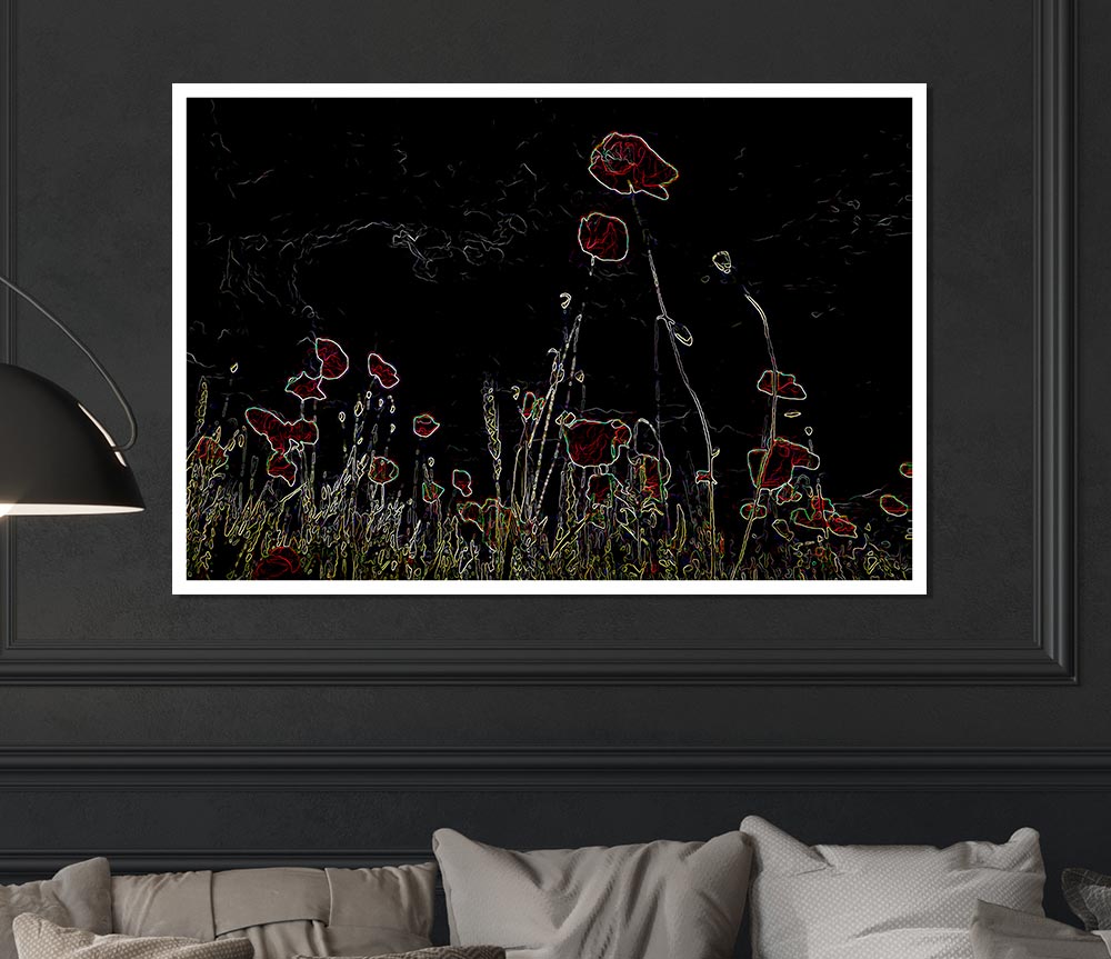 Abstract Neon Floral 17 canvas poster featuring vibrant floral designs in neon colors, perfect for home decor.