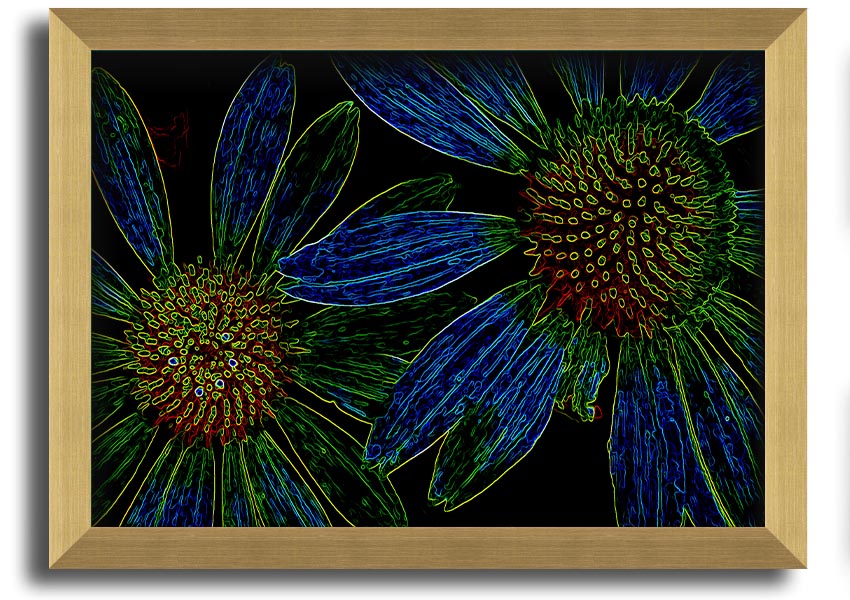 Abstract Neon Floral 18 framed print featuring vibrant colors and floral design, ready to hang.