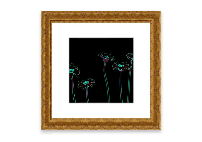 Abstract Neon Floral 29 framed print with vibrant colors and floral design, ready to hang.