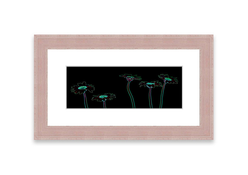 Abstract Neon Floral 29 framed print with vibrant colors and floral design, ready to hang.