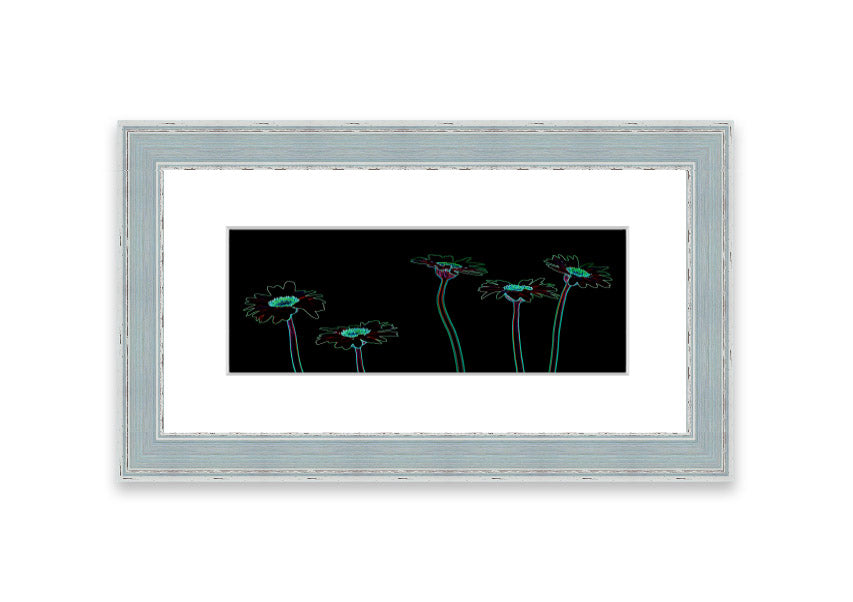 Abstract Neon Floral 29 framed print with vibrant colors and floral design, ready to hang.