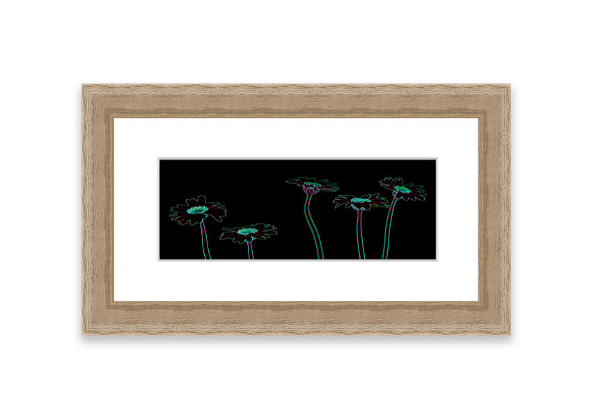 Abstract Neon Floral 29 framed print with vibrant colors and floral design, ready to hang.