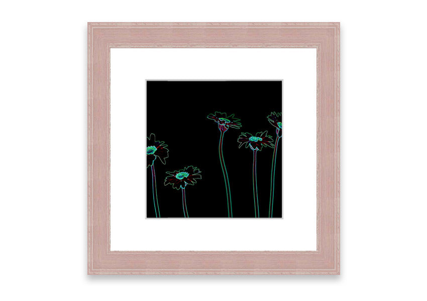 Abstract Neon Floral 29 framed print with vibrant colors and floral design, ready to hang.
