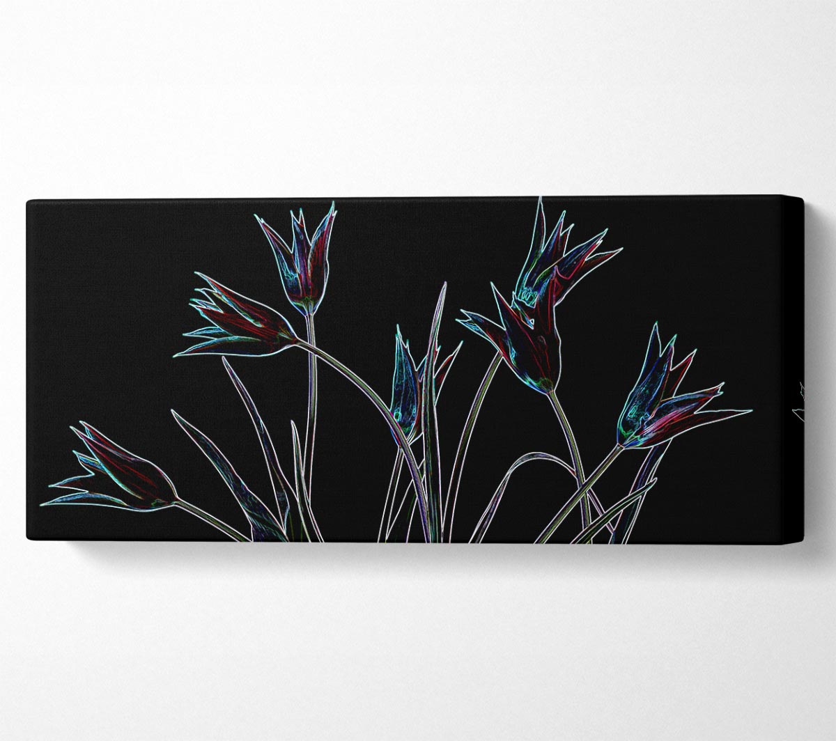 Abstract Neon Floral 31 canvas art featuring vibrant floral patterns in neon colors, mounted on a sturdy box frame.