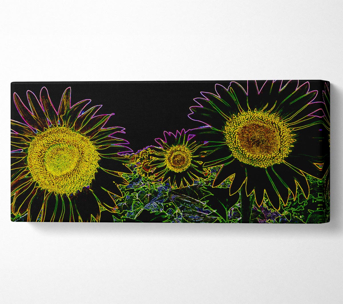 Abstract Neon Floral 36 canvas art featuring vibrant neon colors and floral patterns, mounted on a sturdy box frame.